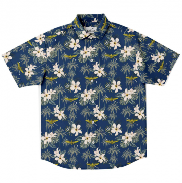 Navy Blue Custom Hawaiian Printed Pilot Shirt